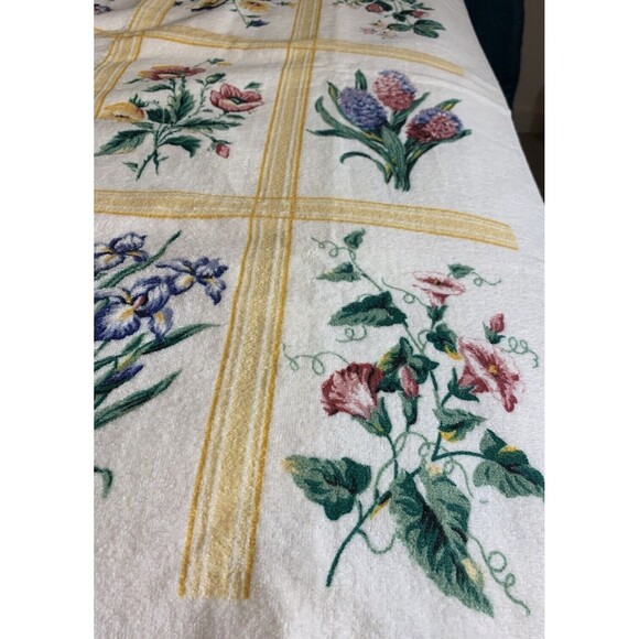 LIZ CLAIBORNE Vintage Bath Towels YELLOW FLORAL BOTANICAL (2) Made USA Cottage - Picture 4 of 14